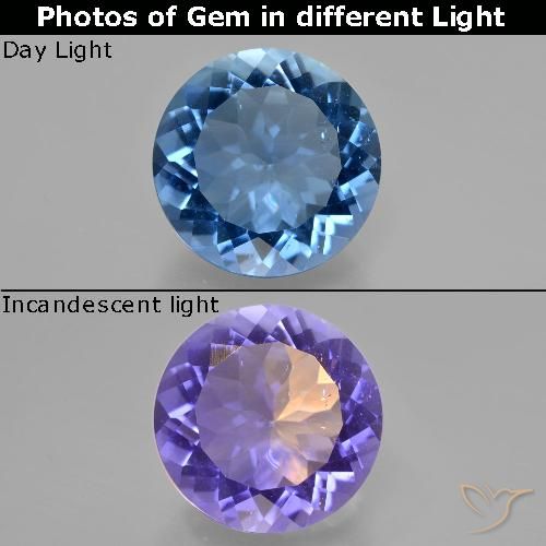 12.28ct Natural Azul-marinho Fluorita que muda de cor, Redondo, VS