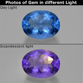 Fluorita de mudança de cor azul natural 22,67ct, corte oval, VS