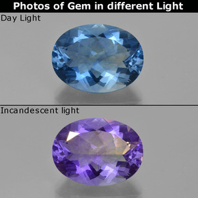 Fluorita de mudança de cor azul natural 21,40ct, corte oval, VVS-VS