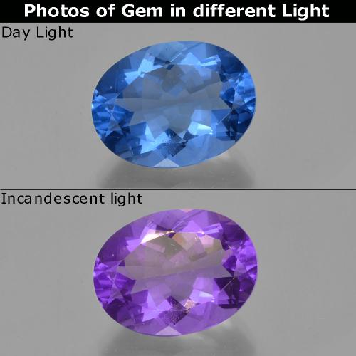 Fluorita de mudança de cor azul natural 21,49ct, corte oval, VS