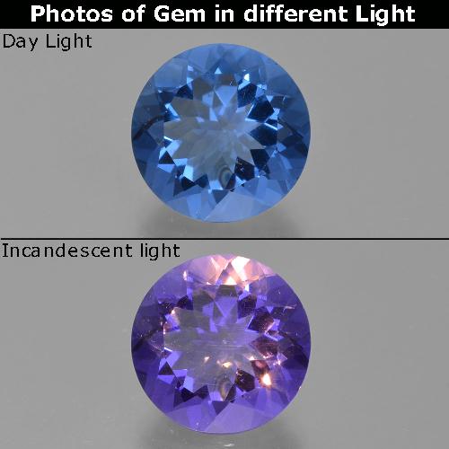 Fluorita de Mudança de Cor Azul profundo Natural 12,60ct, Corte Redondo, VS