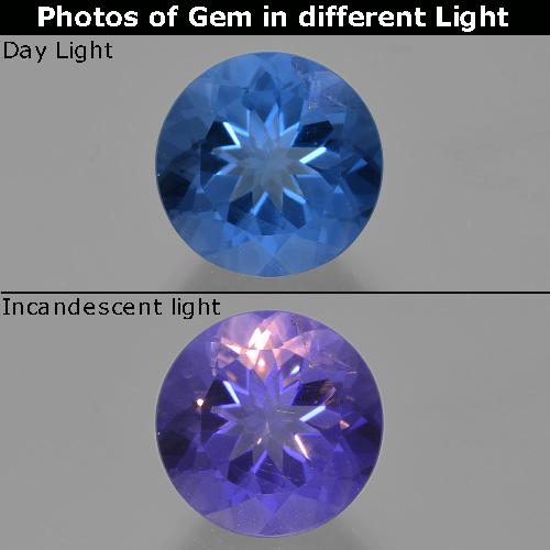 Fluorita de mudança de cor azul natural 14,53ct, corte redondo, VS