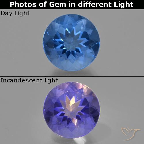 11.83ct Natural Azul escuro Fluorita que muda de cor, Redondo, VS