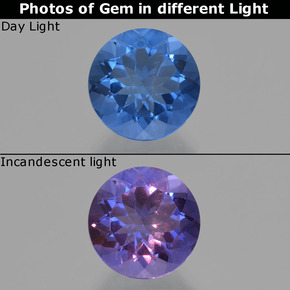 Fluorita que muda de cor Azul marinho intenso Natural 11.19ct, Corte Redondo, VS