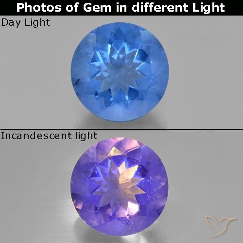 13.99ct Natural azul egípcio Fluorita que muda de cor, Redondo, VS