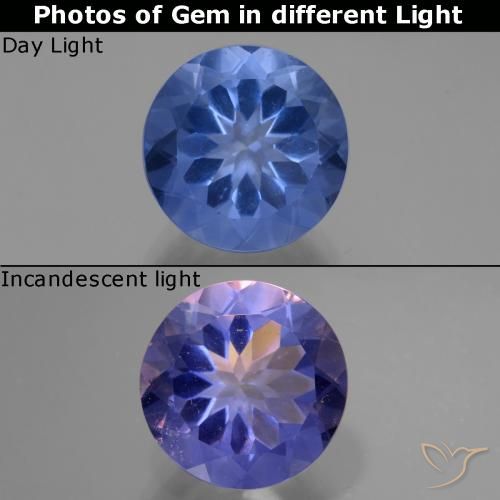 11.27ct Natural Azul-marinho Fluorita que muda de cor, Redondo, VS