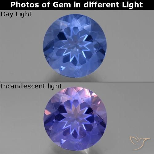 10.91ct Natural Azul marinho intenso Fluorita que muda de cor, Redondo, VS-SI