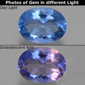Fluorita de mudança de cor azul natural 8,64ct, corte oval, VVS-VS