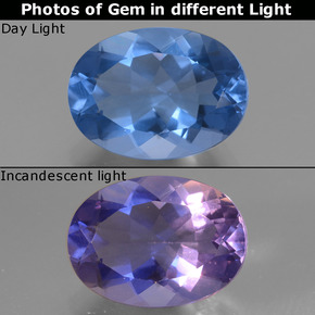 Fluorita de mudança de cor azul natural 8,29ct, corte oval, VVS
