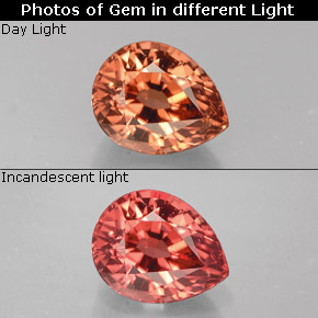 Granada que muda de cor Rosa Natural 1.25ct, Formato de pêra, VVS-VS