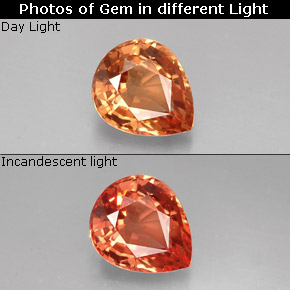 Granada de mudança de cor  natural 1,23ct, formato de pêra, VVS-VS