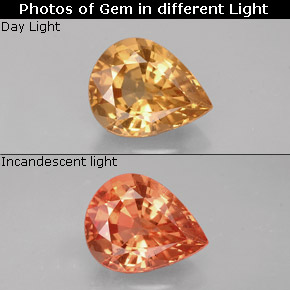 Granada de mudança de cor multicolorido natural 1,18ct, formato de pêra, VS