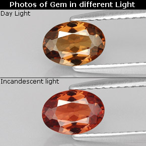 Granada de mudança de cor  natural 0,91ct, corte oval, VS
