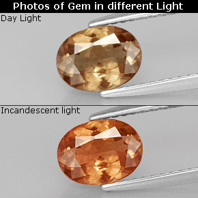Granada de mudança de cor multicolorido natural 1,37ct, corte oval, VS