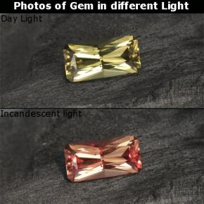 Granada de mudança de cor amarelo natural 0,76ct, corte esmeralda, VS