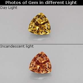 Granada de mudança de cor multicolorido natural 0,85ct, trillion, VS