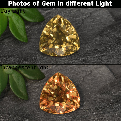 Granada de mudança de cor dourado natural 0,67ct, trillion, VS