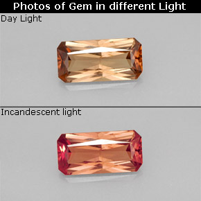 Granada de mudança de cor multicolorido natural 1,26ct, corte esmeralda, VS