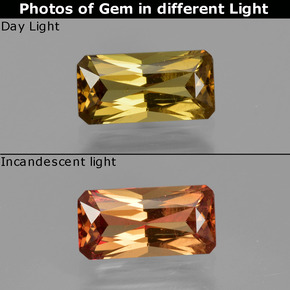 Granada de mudança de cor multicolorido natural 1,25ct, corte esmeralda, VS