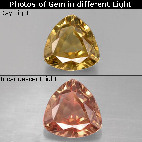 Granada de mudança de cor multicolorido natural 0,77ct, trillion, VS