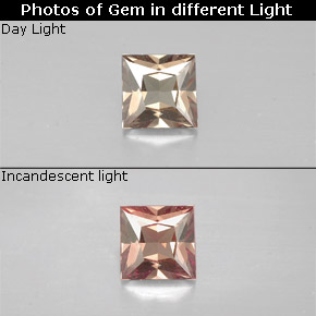 Granada de mudança de cor marrom natural 0,49ct, quadrado, VS