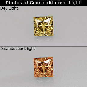 Granada que muda de cor Marrom esverdeado a laranja Natural 0.55ct, Quadrado, VVS-VS