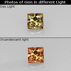 Granada de mudança de cor multicolorido natural 0,54ct, quadrado, VS