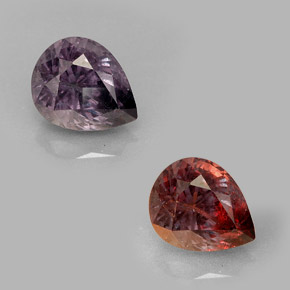 Granada que muda de cor Violeta para vermelho Natural 1.76ct, Formato de pêra, VS