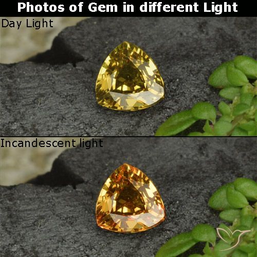 Granada de mudança de cor amarelo natural 0,61ct, trillion, VS