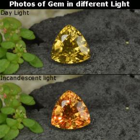Granada de mudança de cor amarelo natural 0,68ct, trillion, VS