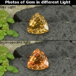 Granada de mudança de cor amarelo natural 0,78ct, trillion, VS