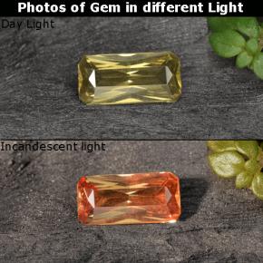 Granada de mudança de cor amarelo natural 0,60ct, corte esmeralda, VVS-VS