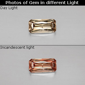 Granada de mudança de cor multicolorido natural 0,60ct, corte esmeralda, VS