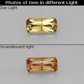 Granada de mudança de cor multicolorido natural 0,65ct, corte esmeralda, VVS-VS