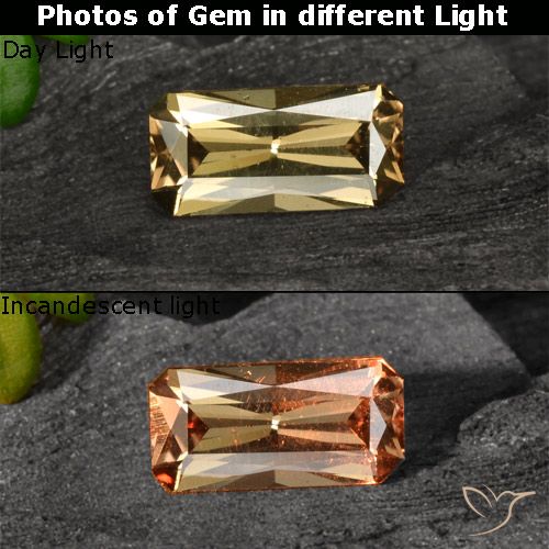 0.63ct Natural Marrom dourado Granada que muda de cor, Corte Esmeralda, VVS-VS