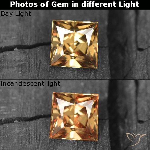 Granada de mudança de cor dourado natural 0,58ct, quadrado, VVS-VS