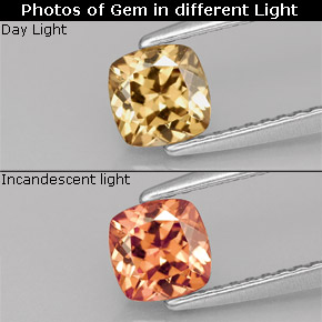 Granada de mudança de cor multicolorido natural 0,67ct, almofada cortada, VVS-VS