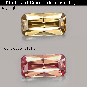 Granada de mudança de cor marrom esverdeado a vermelho-rosa natural 0,63ct, corte esmeralda, VVS