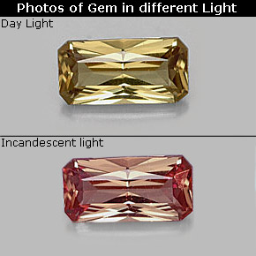 Granada de mudança de cor multicolorido natural 0,66ct, corte esmeralda, VVS-VS