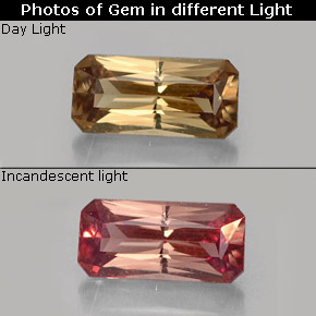 Granada de mudança de cor multicolorido natural 0,73ct, corte esmeralda, VS