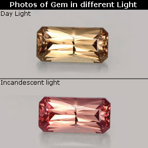 Granada de mudança de cor mudança de cor natural 0,76ct, corte esmeralda, VS