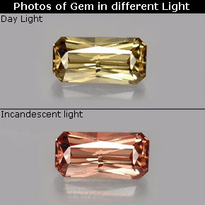 Granada de mudança de cor mudança de cor natural 0,67ct, corte esmeralda, VVS-VS