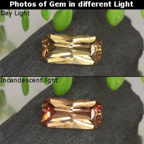 Granada de mudança de cor dourado natural 0,66ct, corte esmeralda, VVS-VS