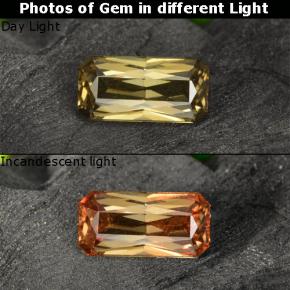 Granada de mudança de cor dourado natural 0,78ct, corte esmeralda, VVS