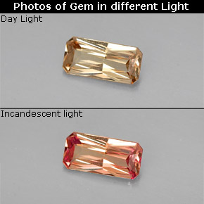 Granada de mudança de cor multicolorido natural 0,55ct, corte esmeralda, VVS-VS