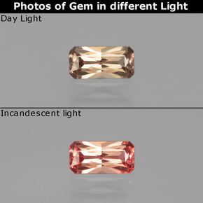 Granada de mudança de cor mudança de cor natural 0,70ct, corte esmeralda, VVS-VS