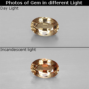 Granada de mudança de cor dourado natural 0,69ct, corte oval, VVS-VS