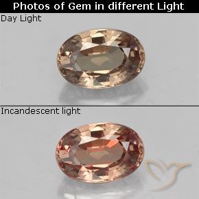 Granada de mudança de cor marrom natural 0,71ct, corte oval, VVS-VS