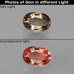 Granada de mudança de cor mudança de cor natural 0,64ct, corte oval, VVS
