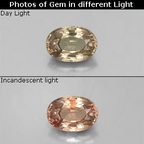 Granada de mudança de cor amarelo natural 0,62ct, corte oval, VS